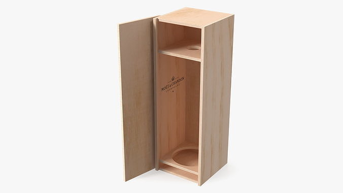 Open Wooden Box Champagne Moet Empty 3D model 7