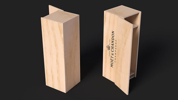Open Wooden Box Champagne Moet Empty 3D model 5