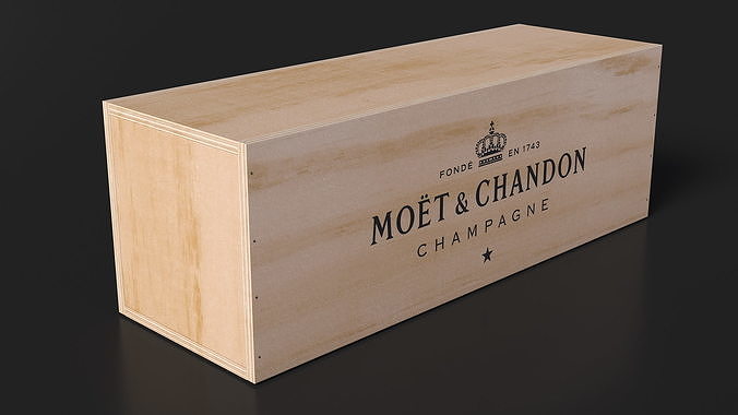 Open Wooden Box Champagne Moet Empty 3D model 6