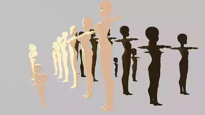 Rigged Black - White Female Characters Pack - x22 Manga models
