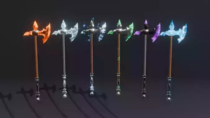 Set of 6 Elemental Polearm - Fantasy Medieval weapon