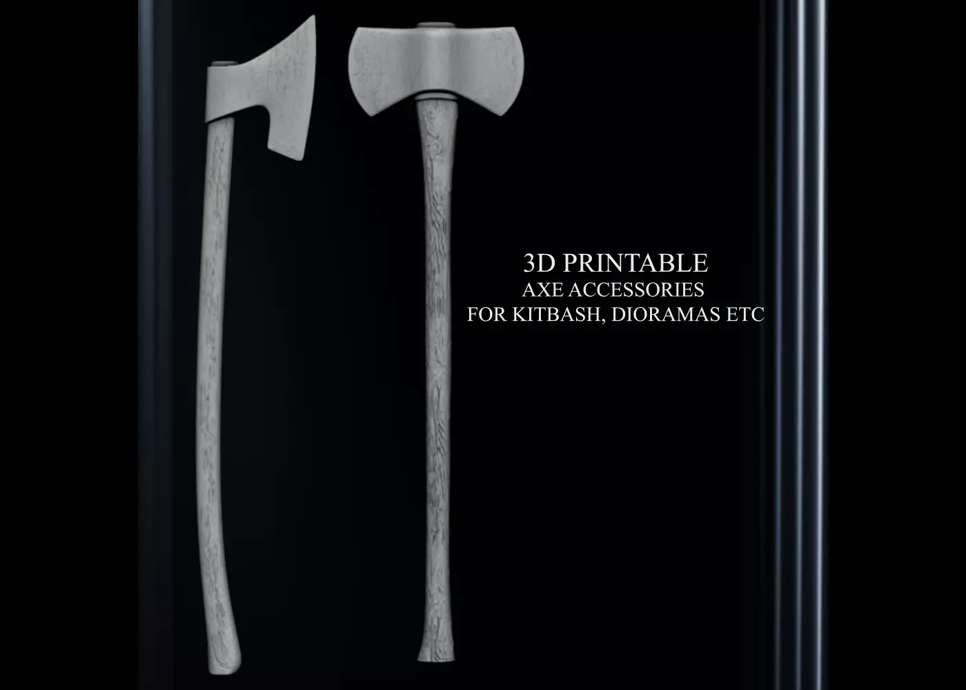 3D PRINTABLE TWO PACK AXE ACCESSORIES FOR KITBASH DIORAMAS ETC 3D print model_0