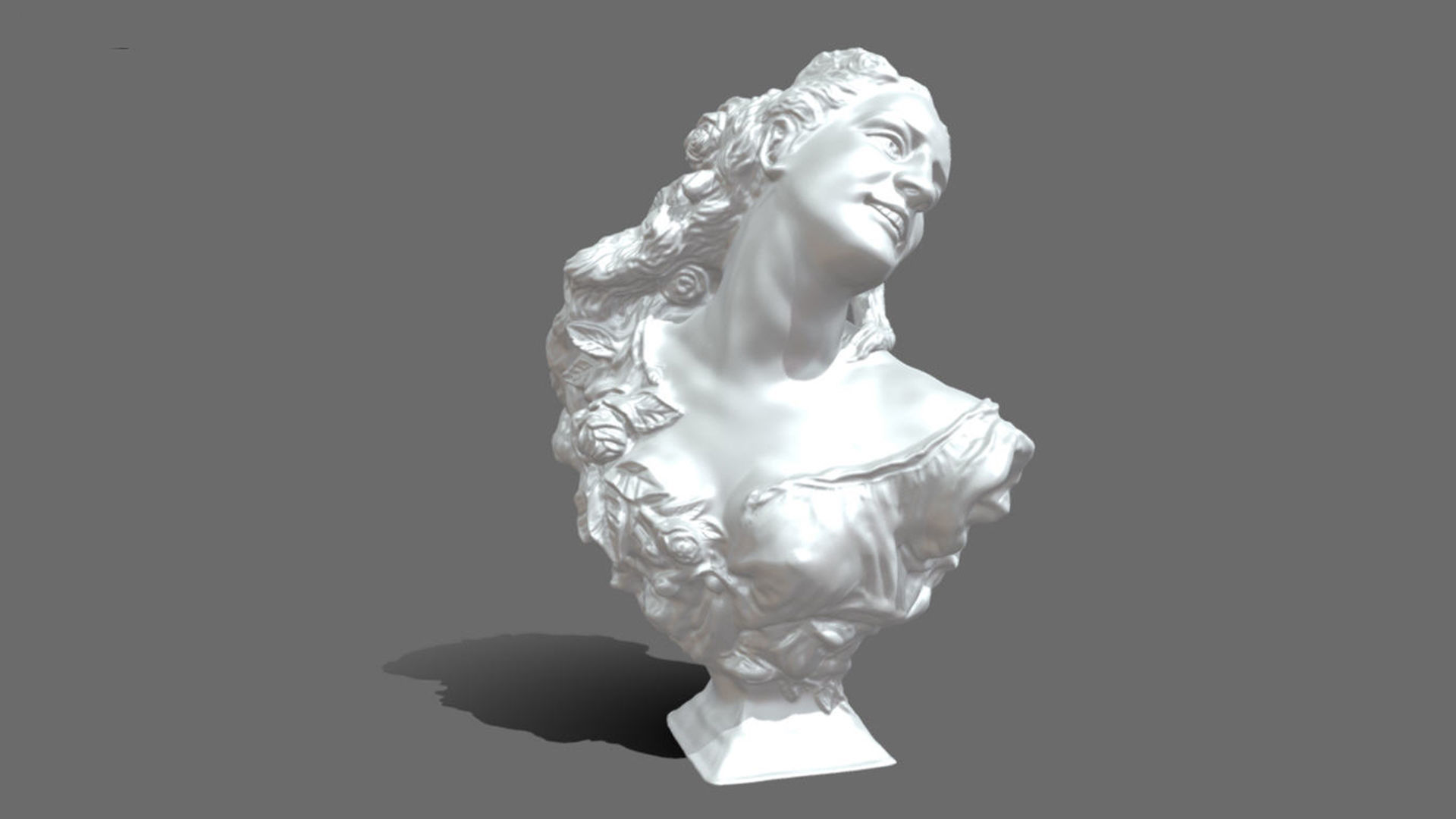 Bust of a woman with roses statue 3D model_1