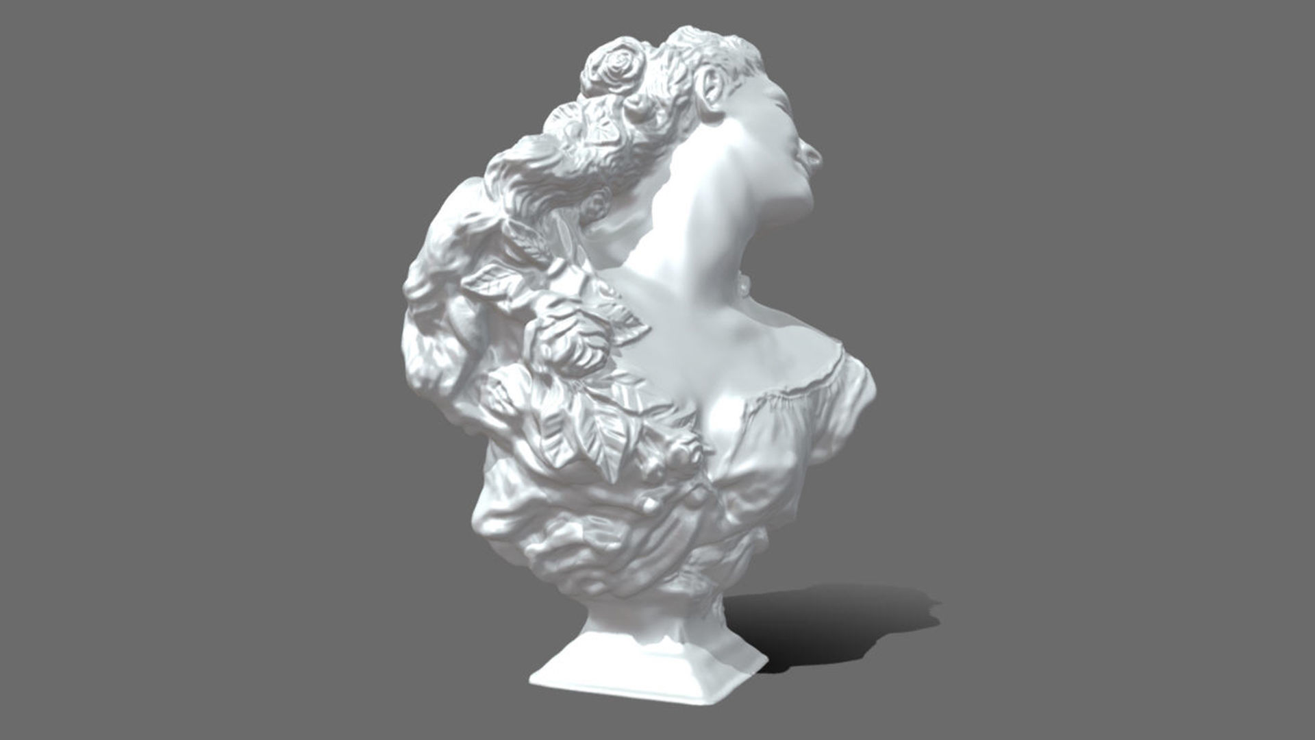 Bust of a woman with roses statue 3D model_3