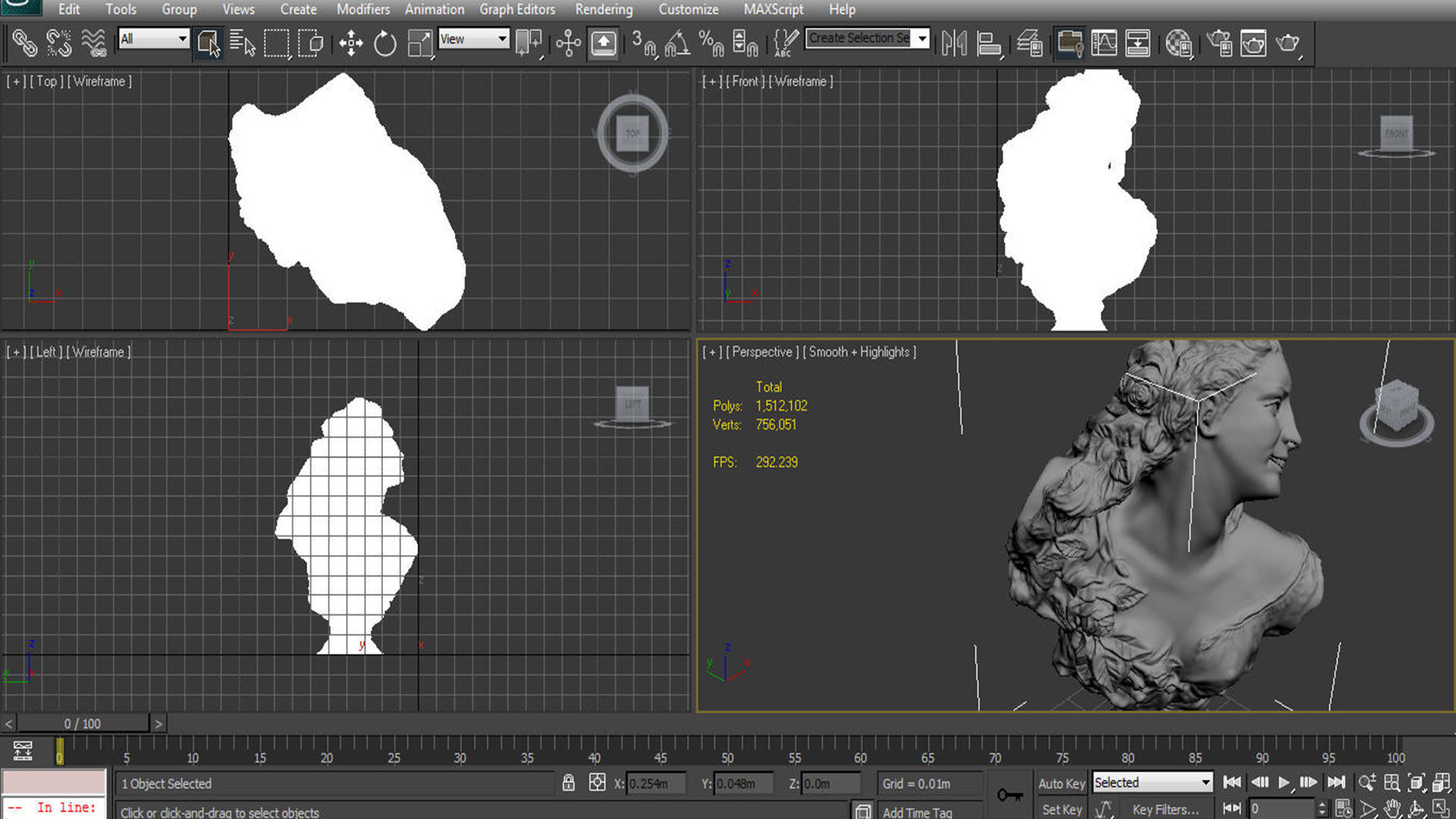 Bust of a woman with roses statue 3D model_7