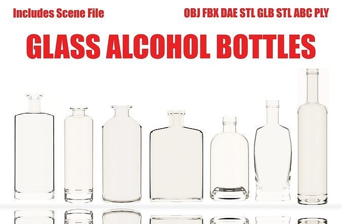 Glass Alcohol Bottle Collection 3D Liquor Bottles Low-poly 3D model