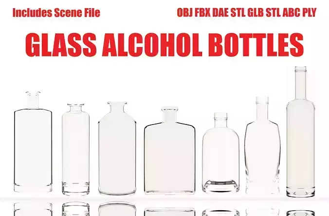 Glass Alcohol Bottle Collection 3D Liquor Bottles