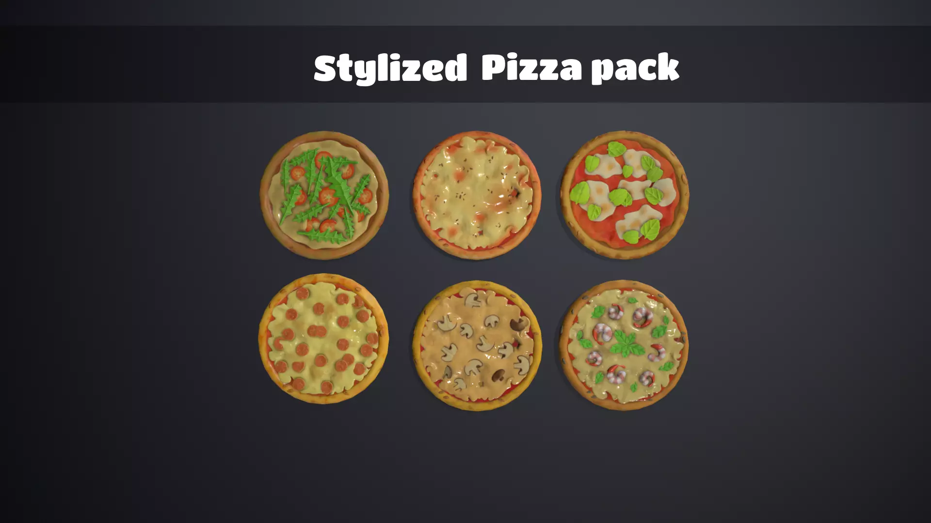Stylized Pizza pack Low-poly 3D model_0