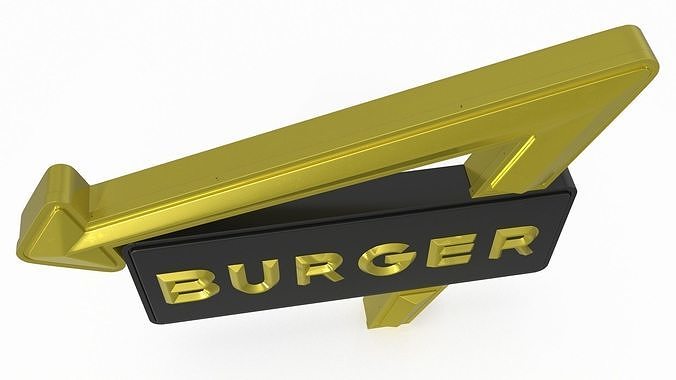 Black Gold Burger Sign 3D model 4