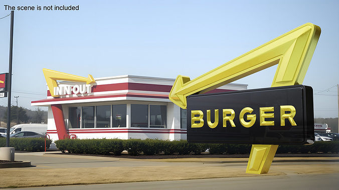 Black Gold Burger Sign 3D model 2