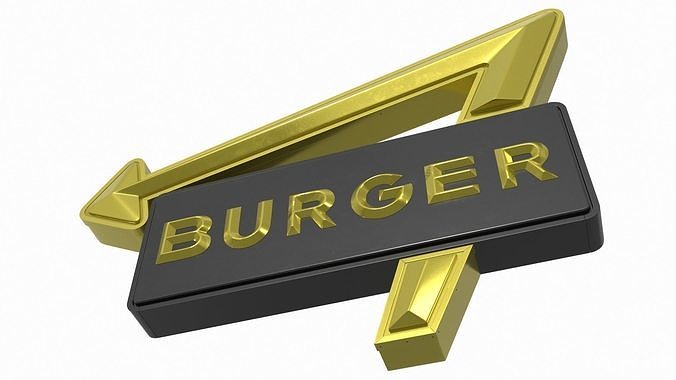 Black Gold Burger Sign 3D model 7