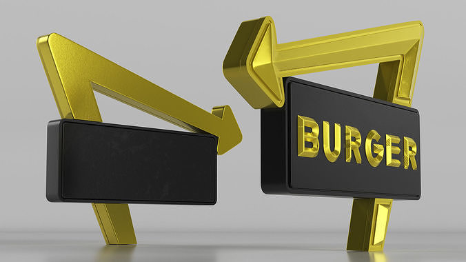 Black Gold Burger Sign 3D model 3