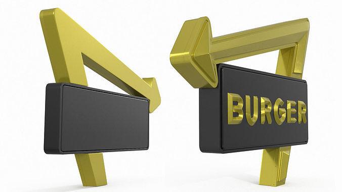 Black Gold Burger Sign 3D model 6