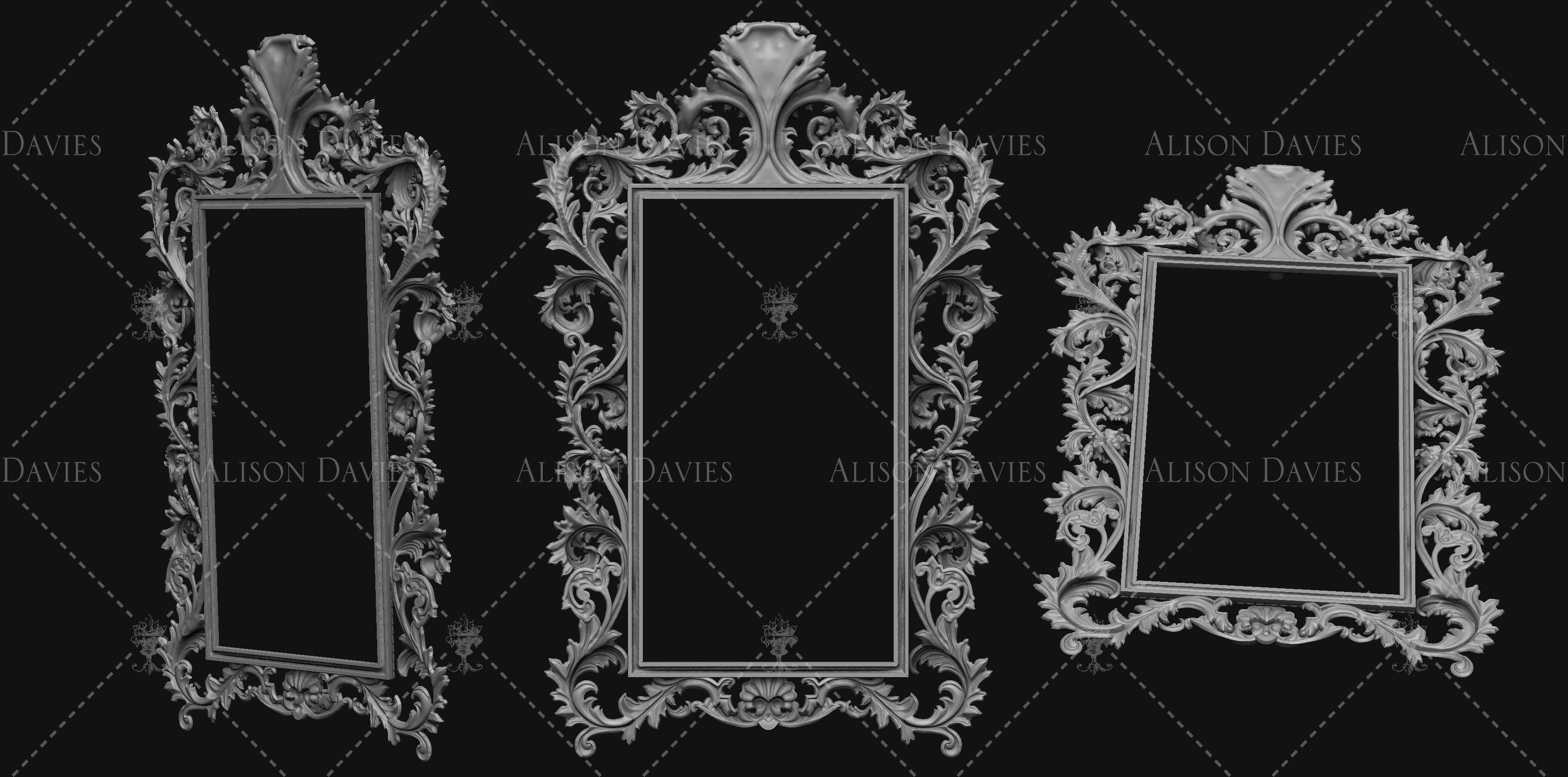 18th Century Rococo Mirror Frame 3D printable 12th scale 3D print model_4