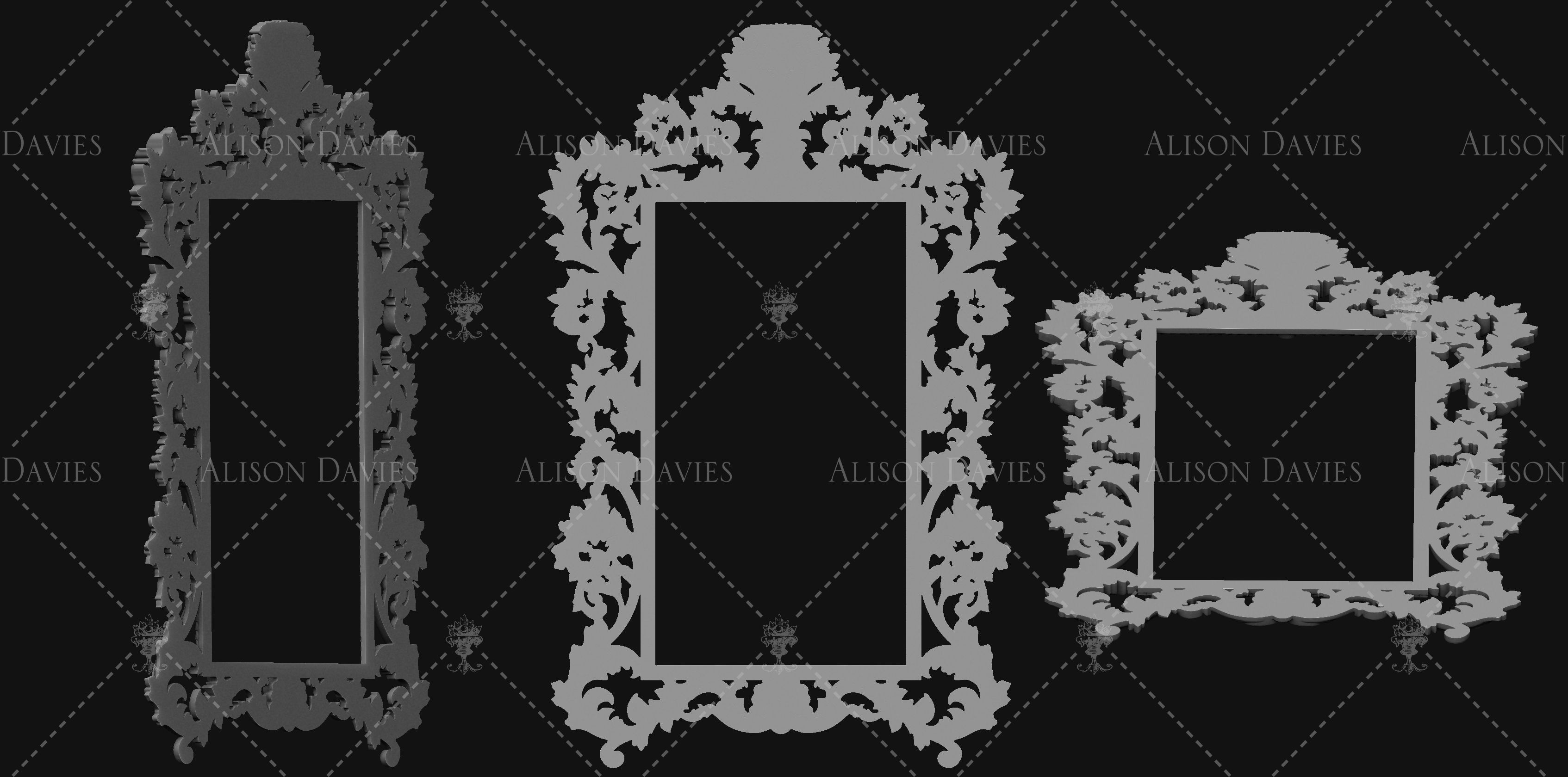 18th Century Rococo Mirror Frame 3D printable 12th scale 3D print model_12