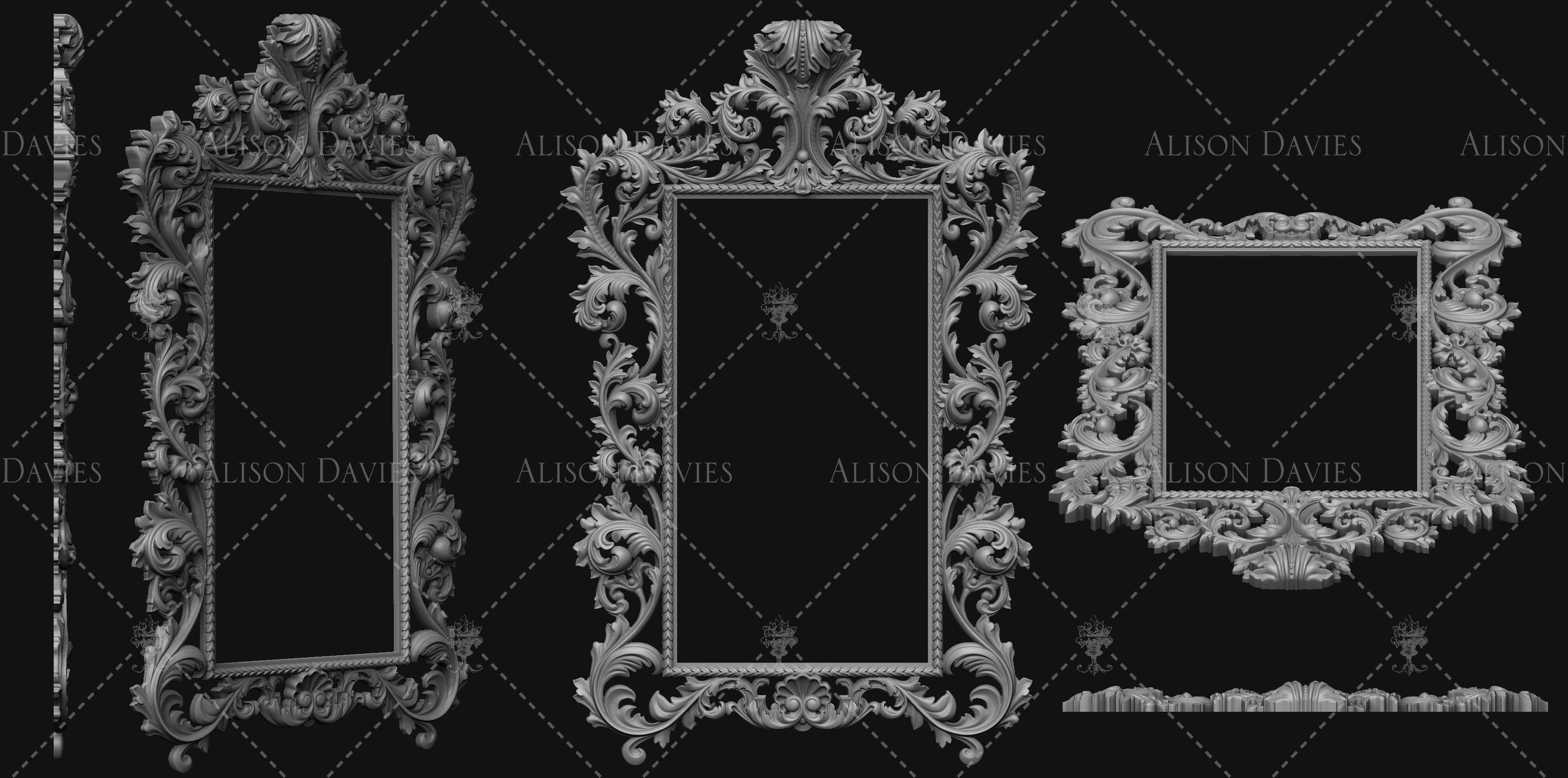 18th Century Rococo Mirror Frame 3D printable 12th scale 3D print model_5