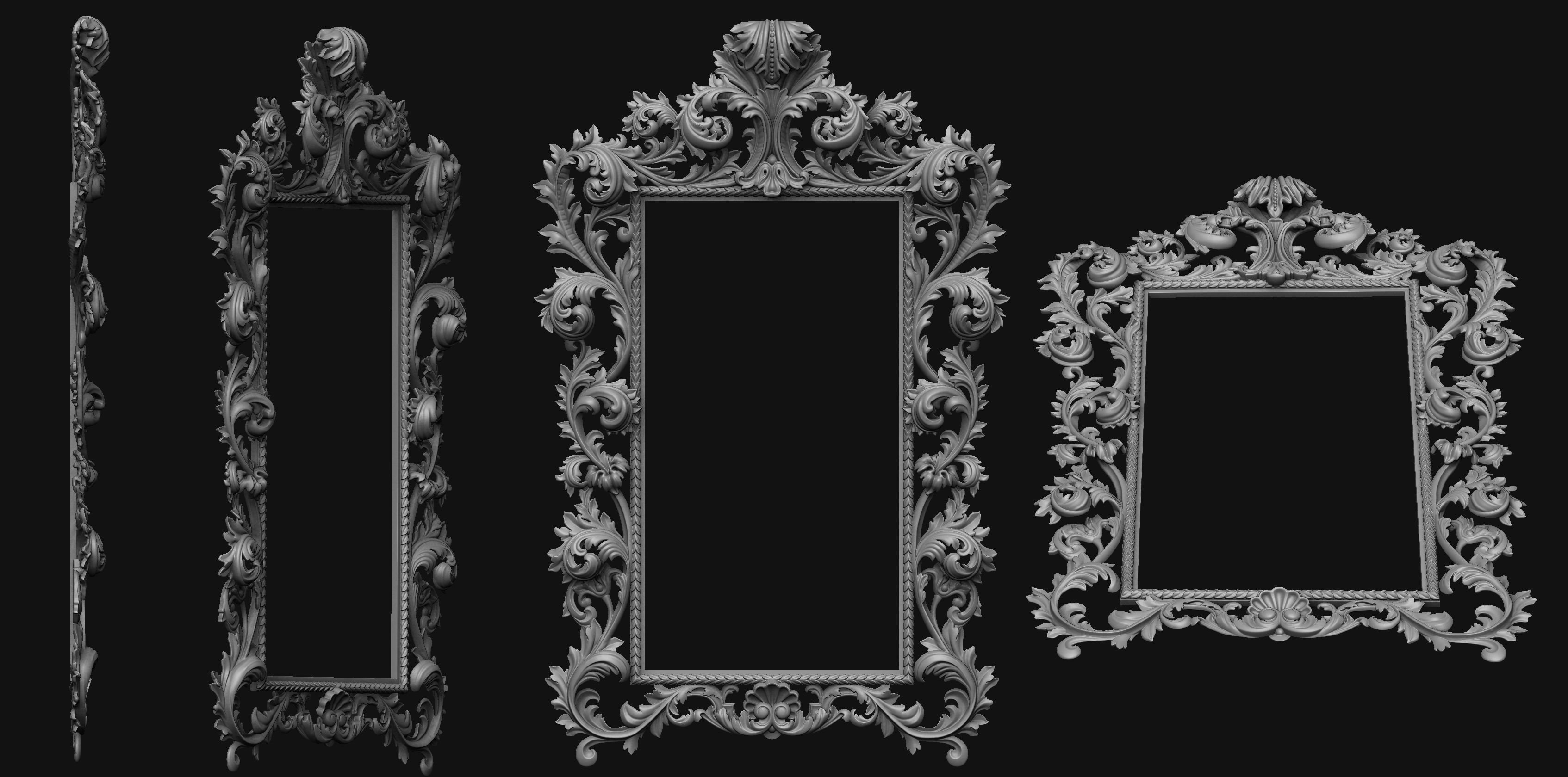18th Century Rococo Mirror Frame 3D printable 12th scale 3D print model_1