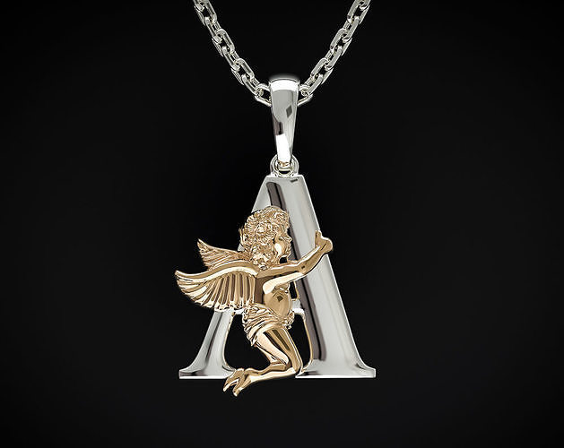 ANGEL PENDANT WITH LETTER A Printable Model 3D print model