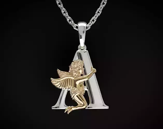 ANGEL PENDANT WITH LETTER A Printable Model