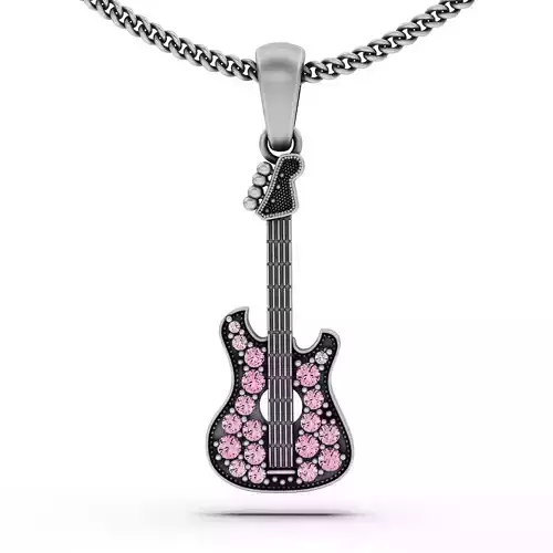 Guitar pendant silver gold sterling printable jewelry 3D model
