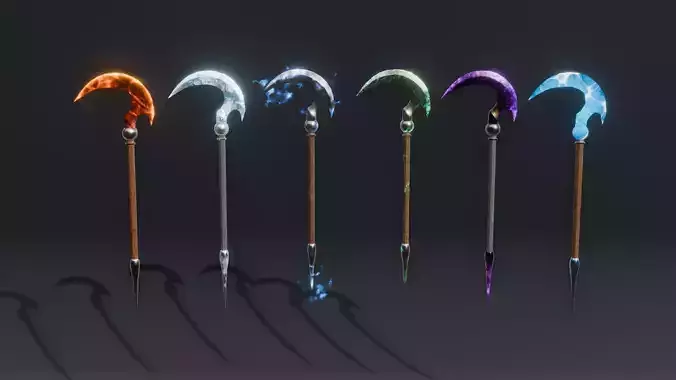 Set of 6 Elemental Scythe - Fantasy Medieval - Grim Reaper