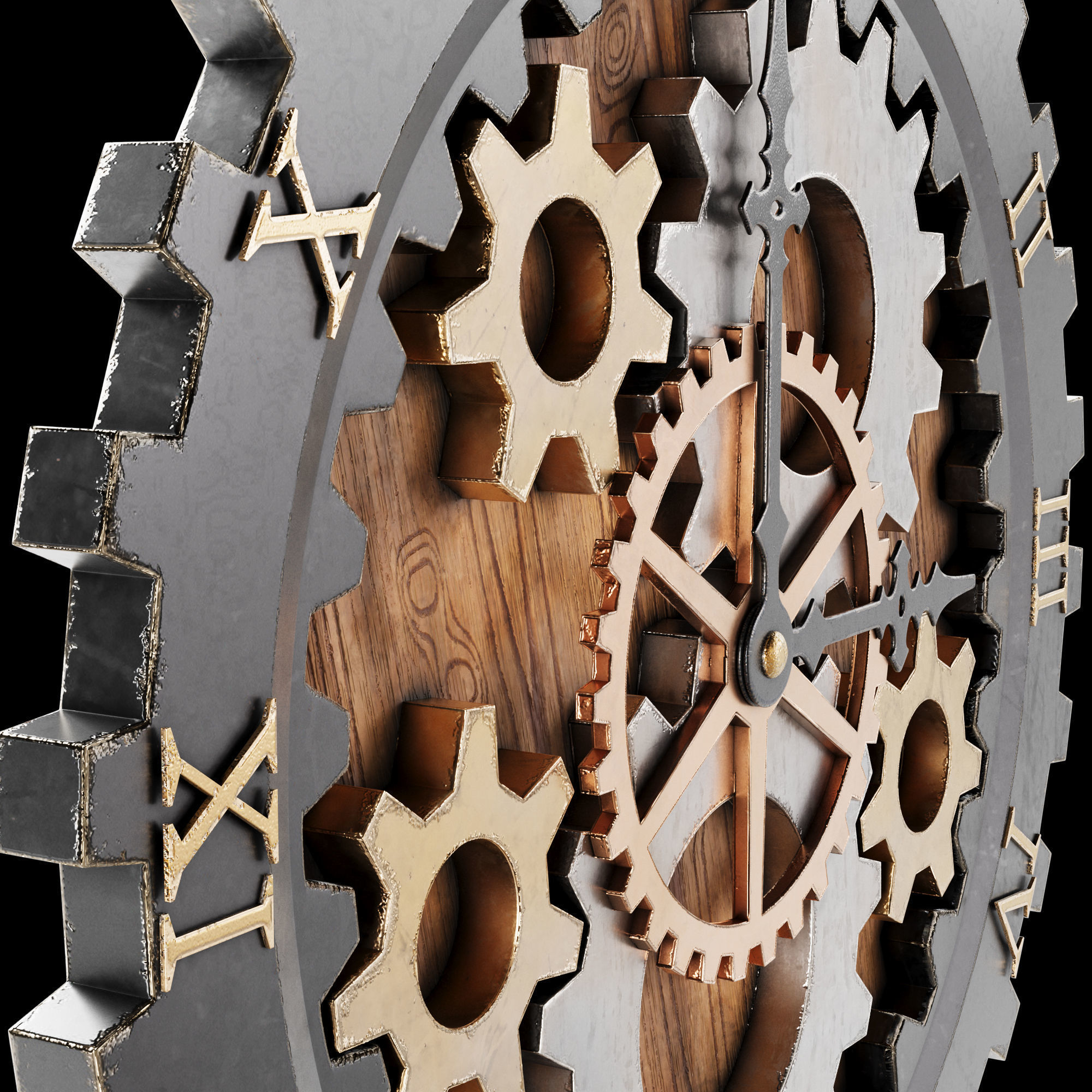 Clock with gears 3D model_2