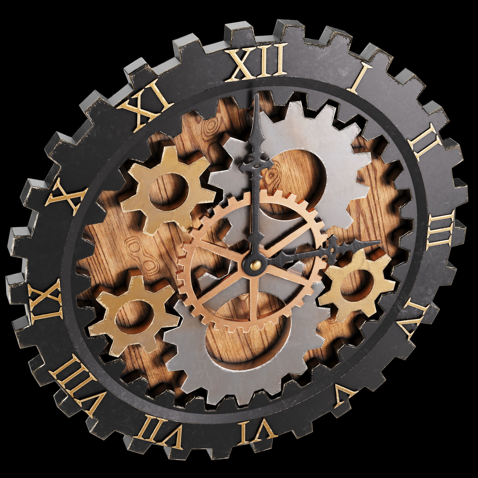 Clock with gears 3D model_1
