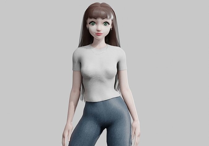 Pretty Cartoon woman V27591  Low-poly 3D model