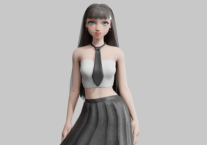 cute stylized woman V23542  Low-poly 3D model