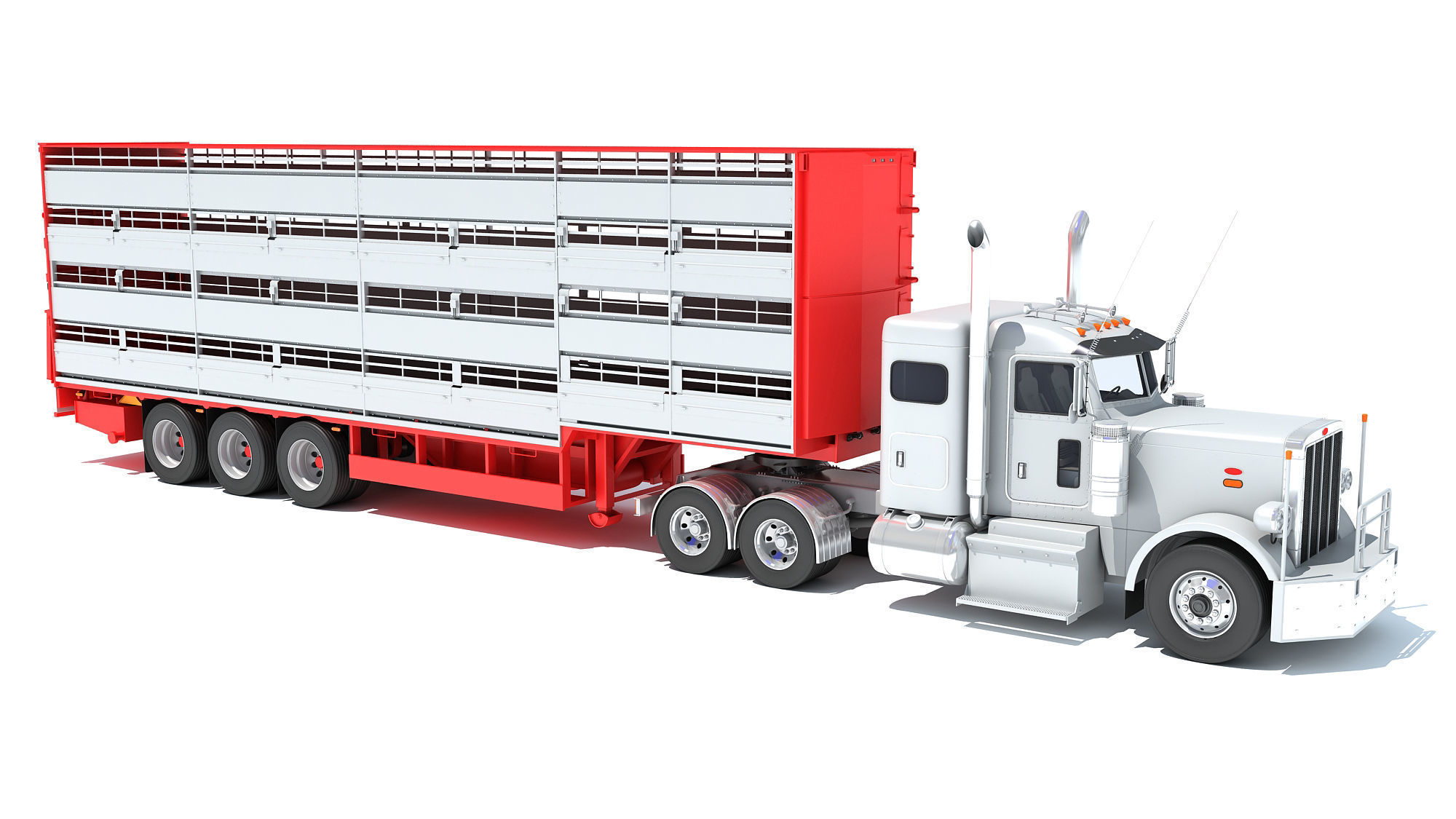 Animal Transporter Semi Truck and Trailer 3D model_7