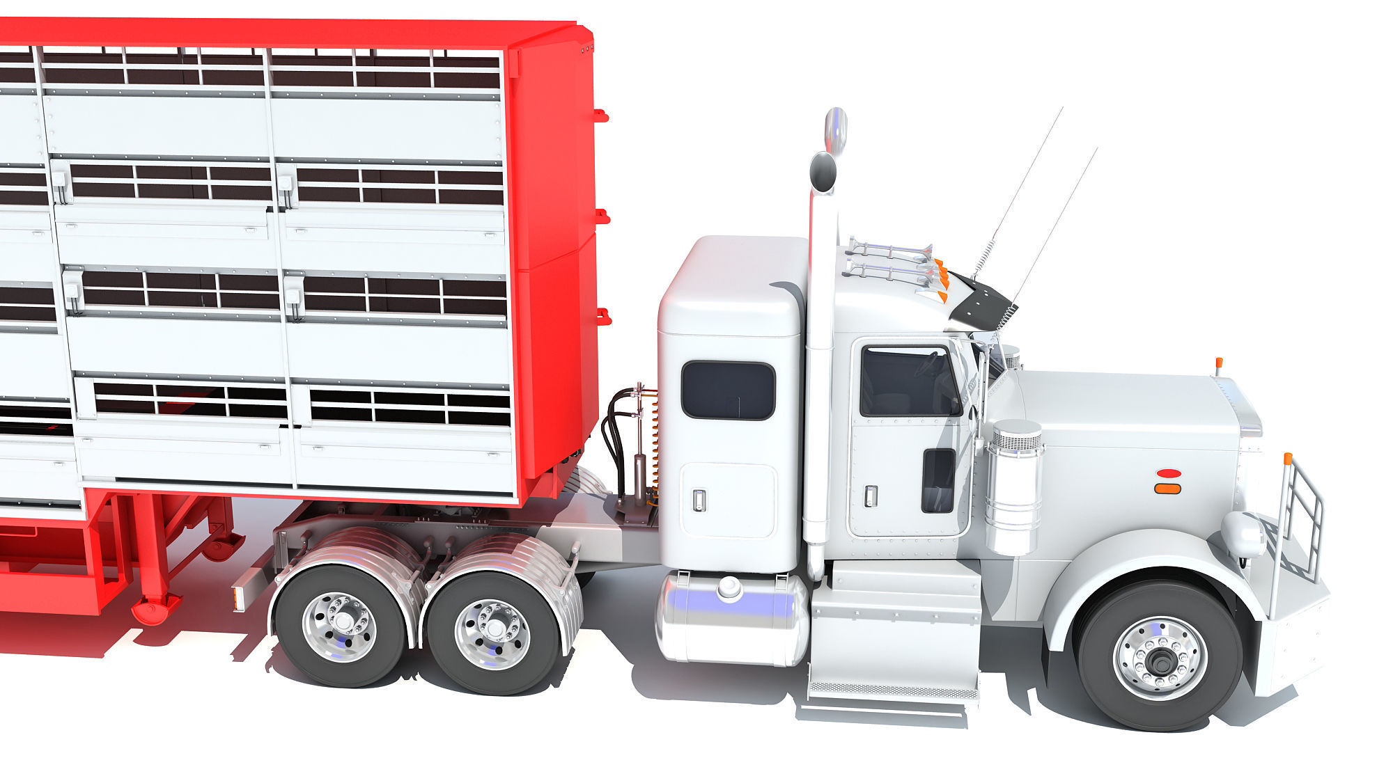 Animal Transporter Semi Truck and Trailer 3D model_14