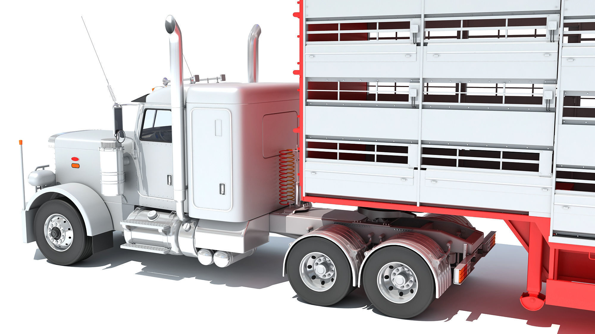 Animal Transporter Semi Truck and Trailer 3D model_13