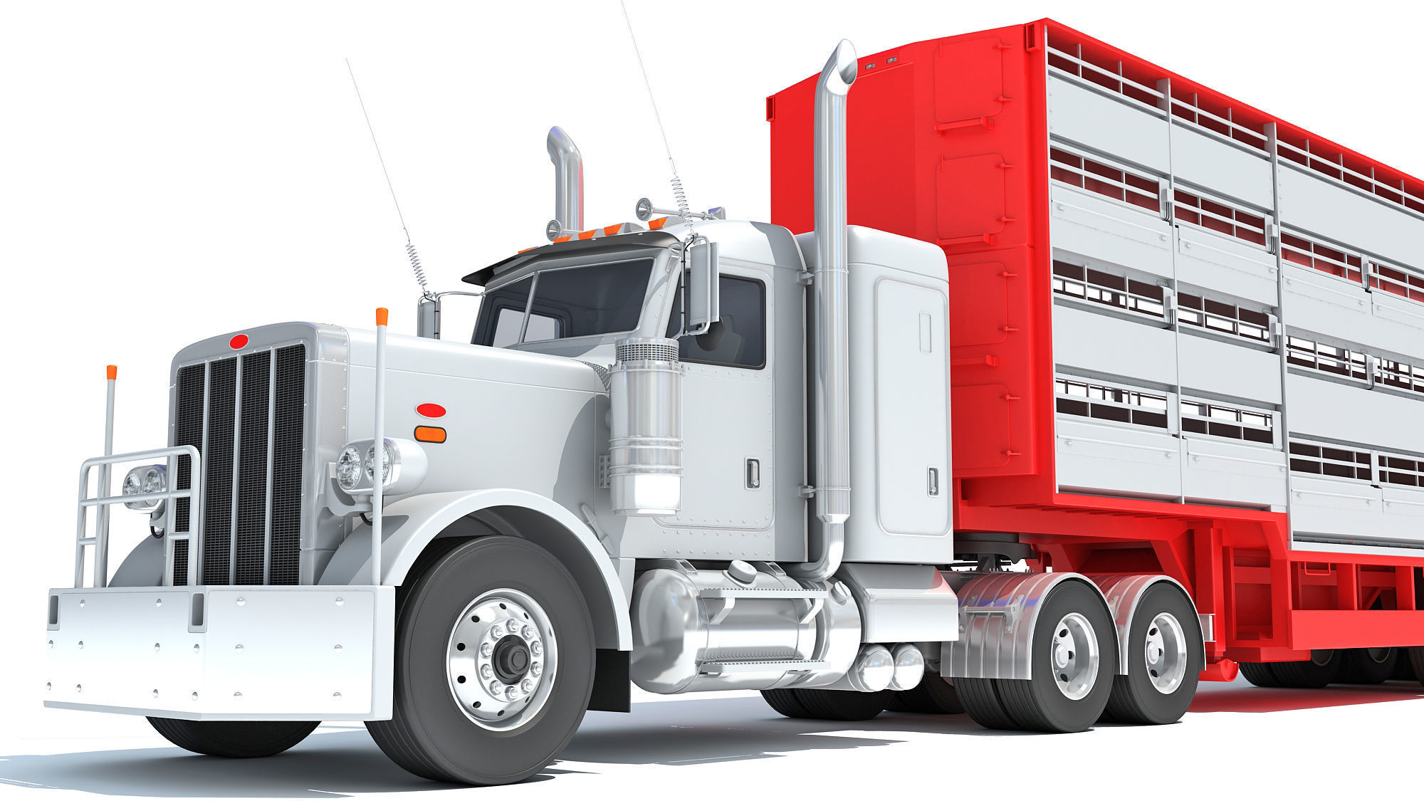 Animal Transporter Semi Truck and Trailer 3D model_12