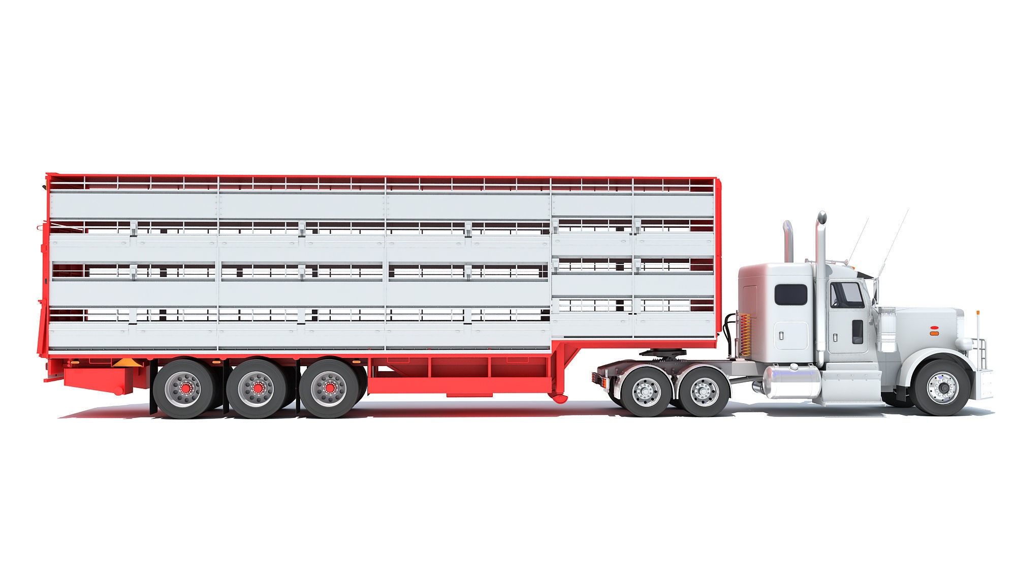 Animal Transporter Semi Truck and Trailer 3D model_5