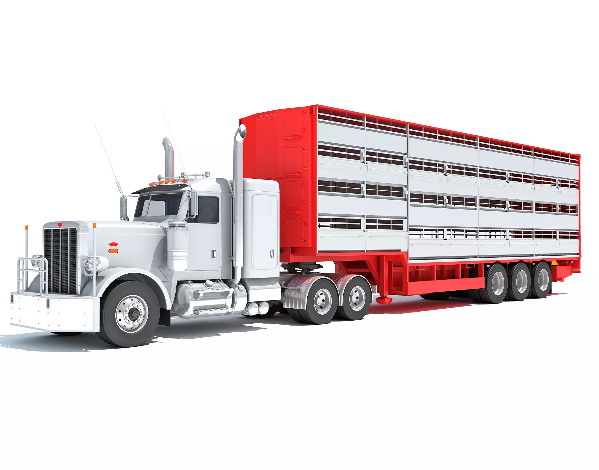 Animal Transporter Semi Truck and Trailer 3D model_0