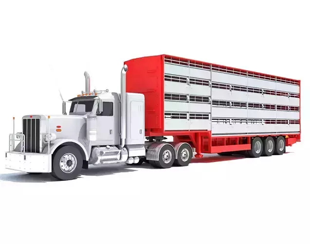 Animal Transporter Semi Truck and Trailer 3D model