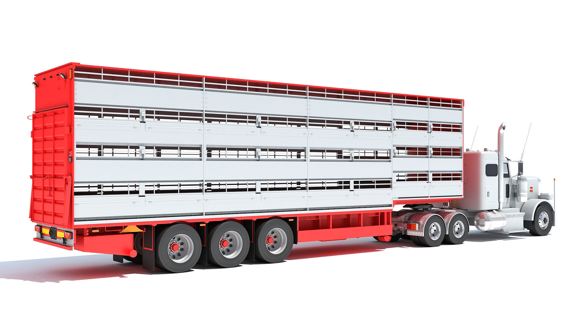 Animal Transporter Semi Truck and Trailer 3D model_4