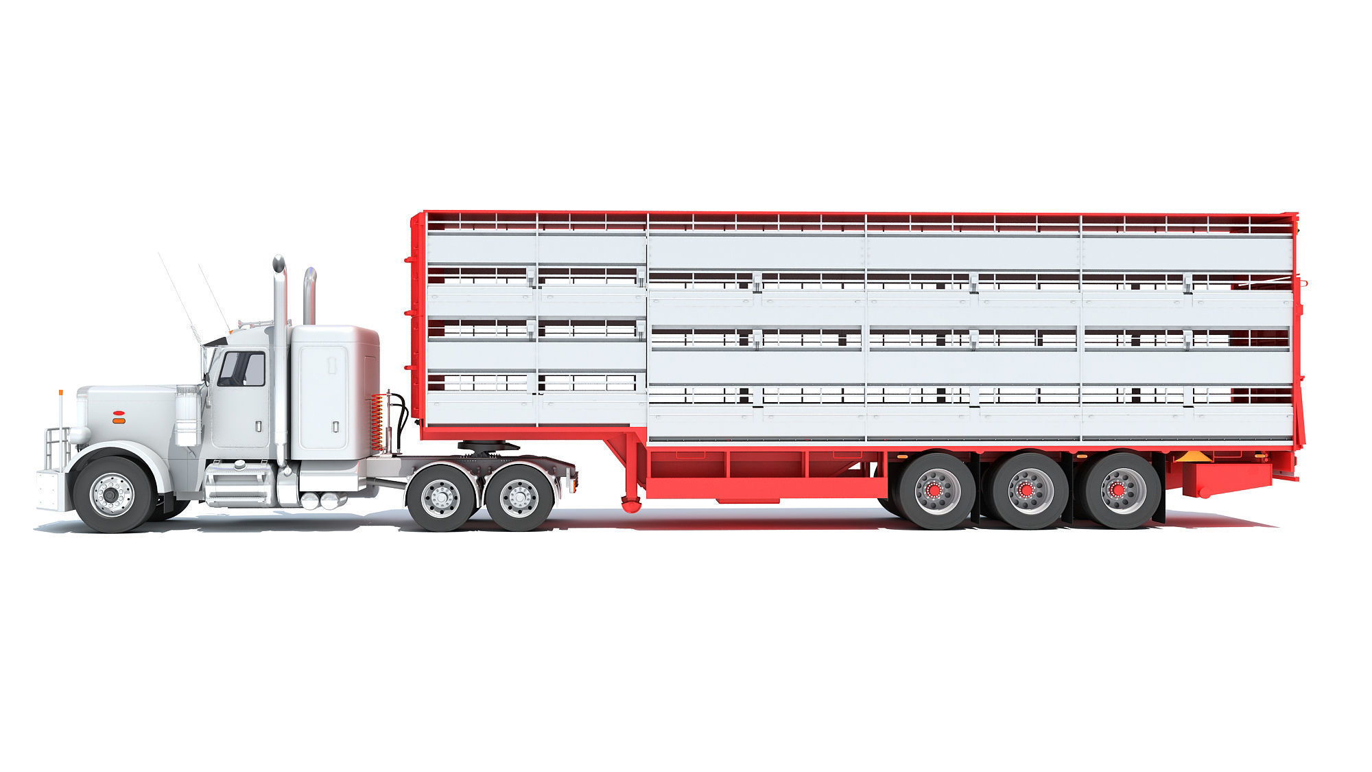 Animal Transporter Semi Truck and Trailer 3D model_1