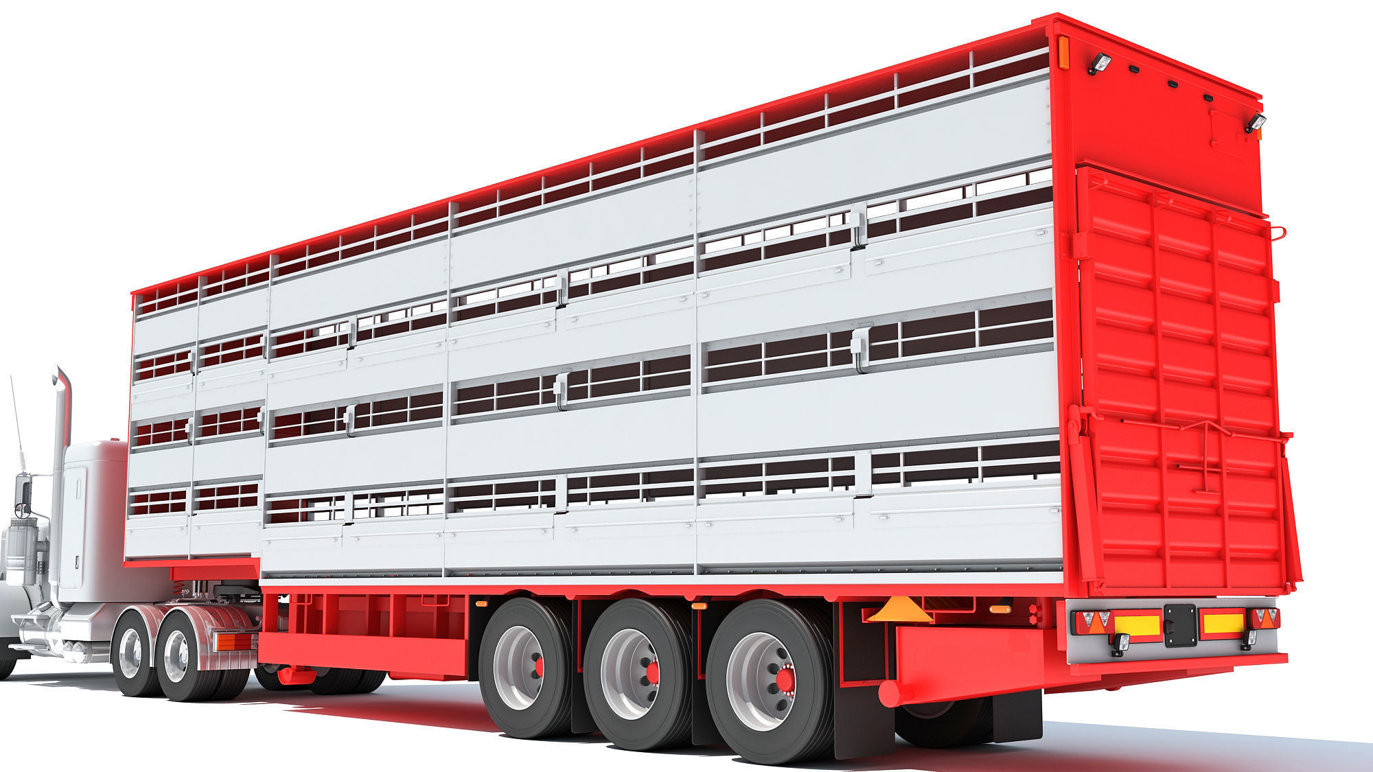 Animal Transporter Semi Truck and Trailer 3D model_15