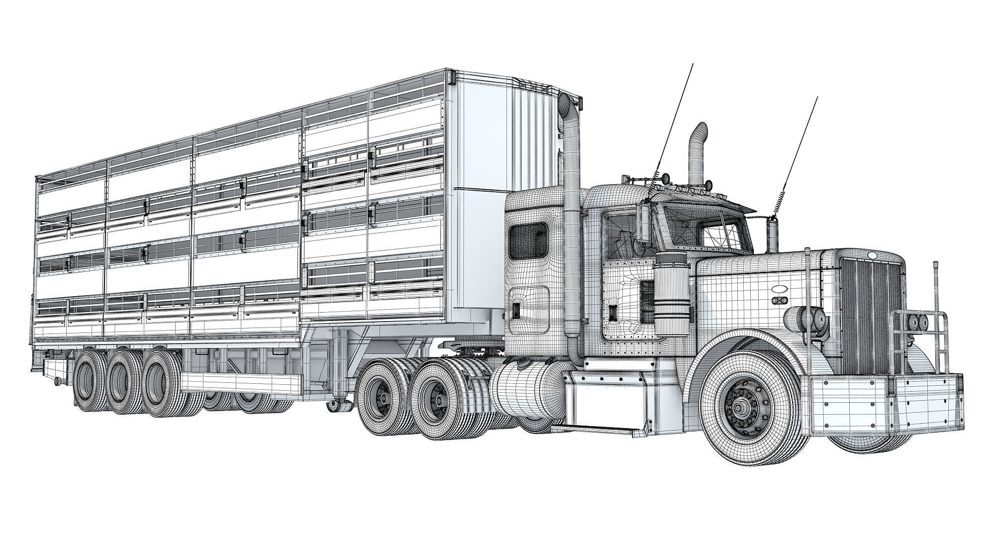 Animal Transporter Semi Truck and Trailer 3D model_19
