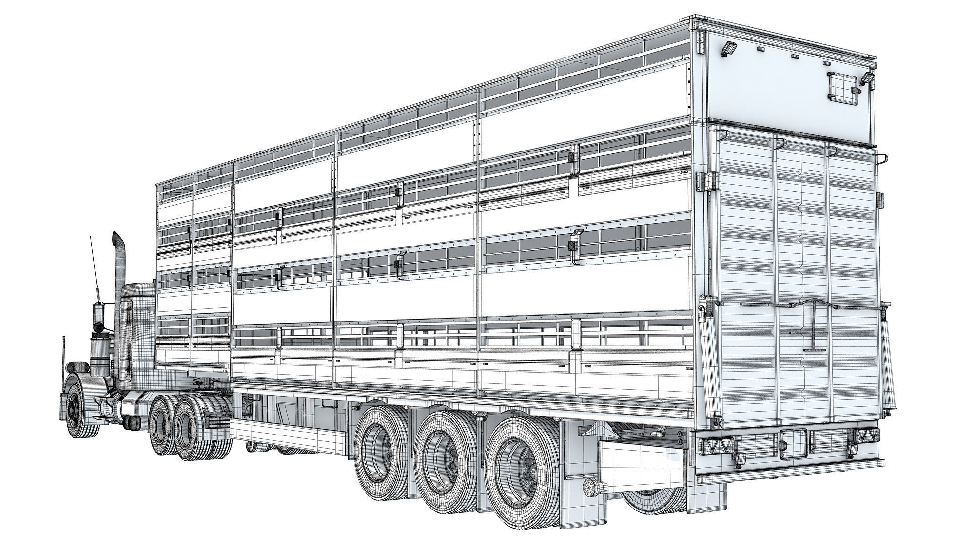 Animal Transporter Semi Truck and Trailer 3D model_17