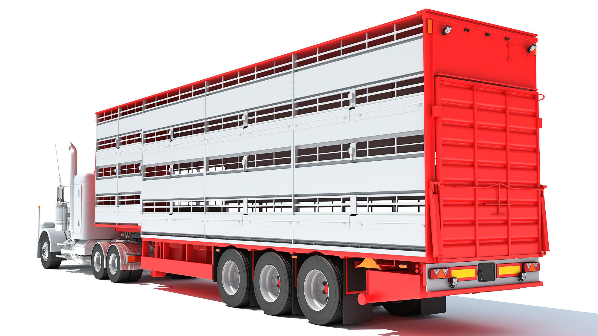 Animal Transporter Semi Truck and Trailer 3D model_3