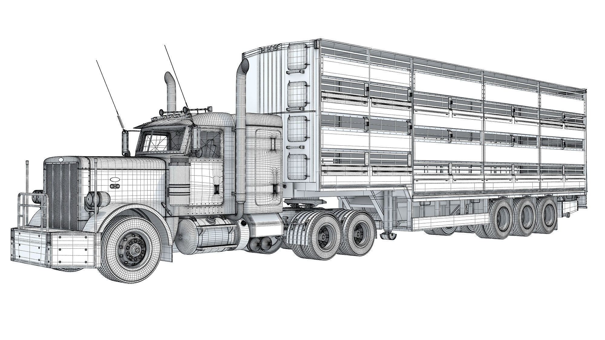 Animal Transporter Semi Truck and Trailer 3D model_16