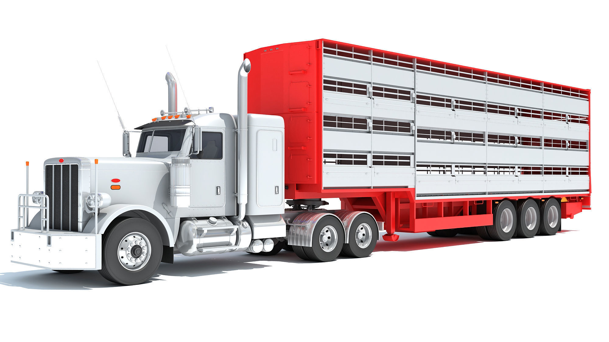 Animal Transporter Semi Truck and Trailer 3D model_10