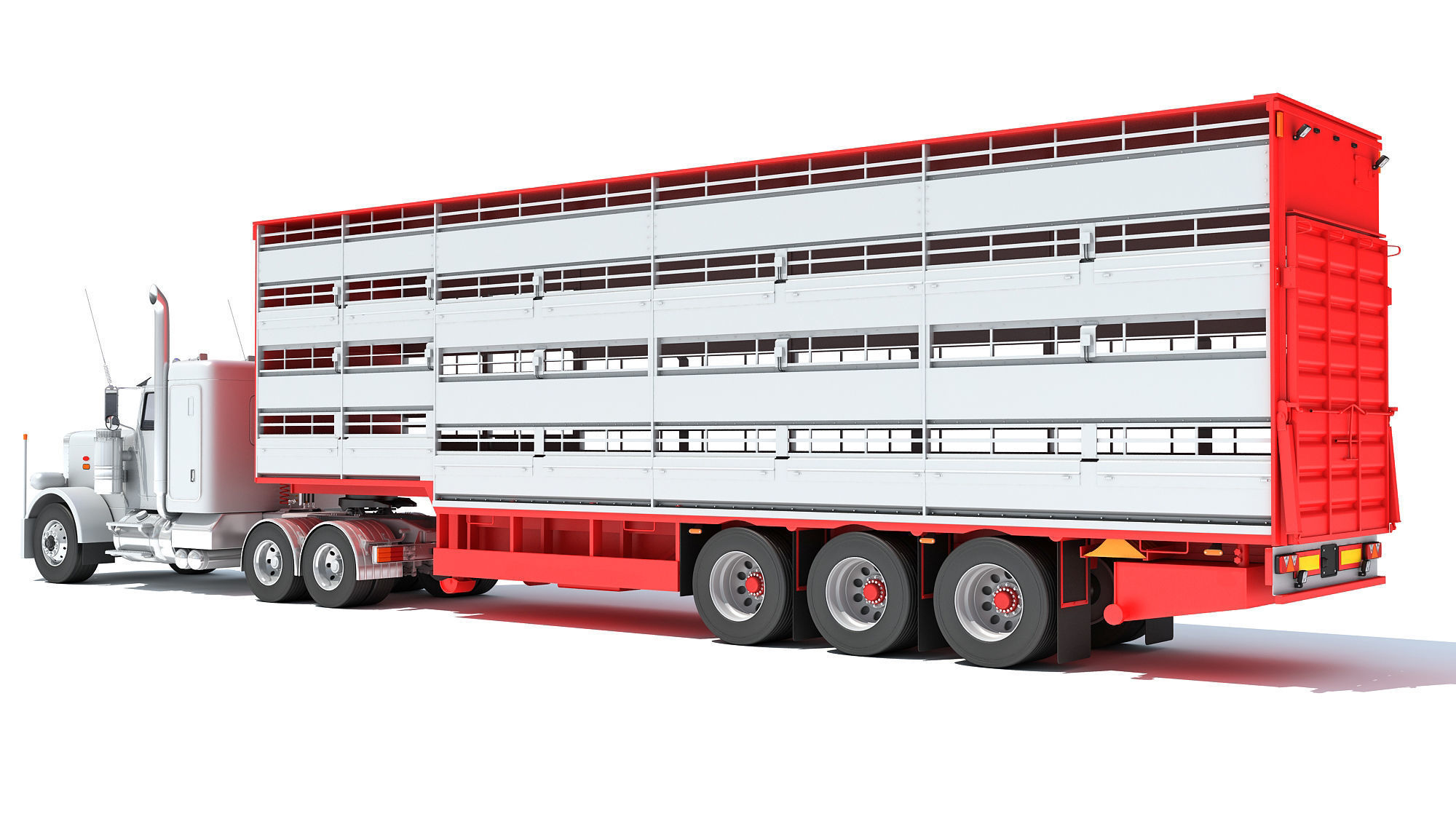 Animal Transporter Semi Truck and Trailer 3D model_2