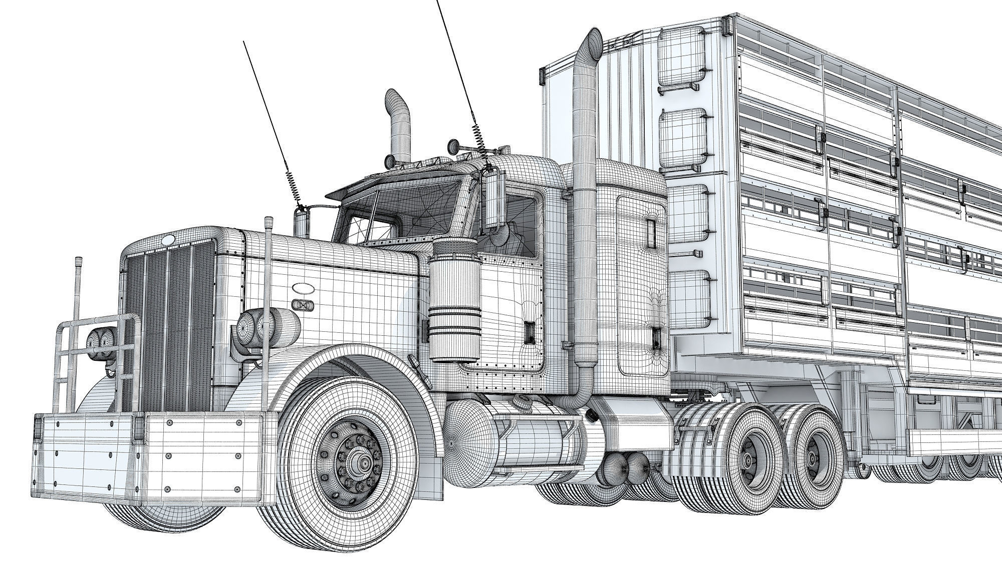Animal Transporter Semi Truck and Trailer 3D model_20