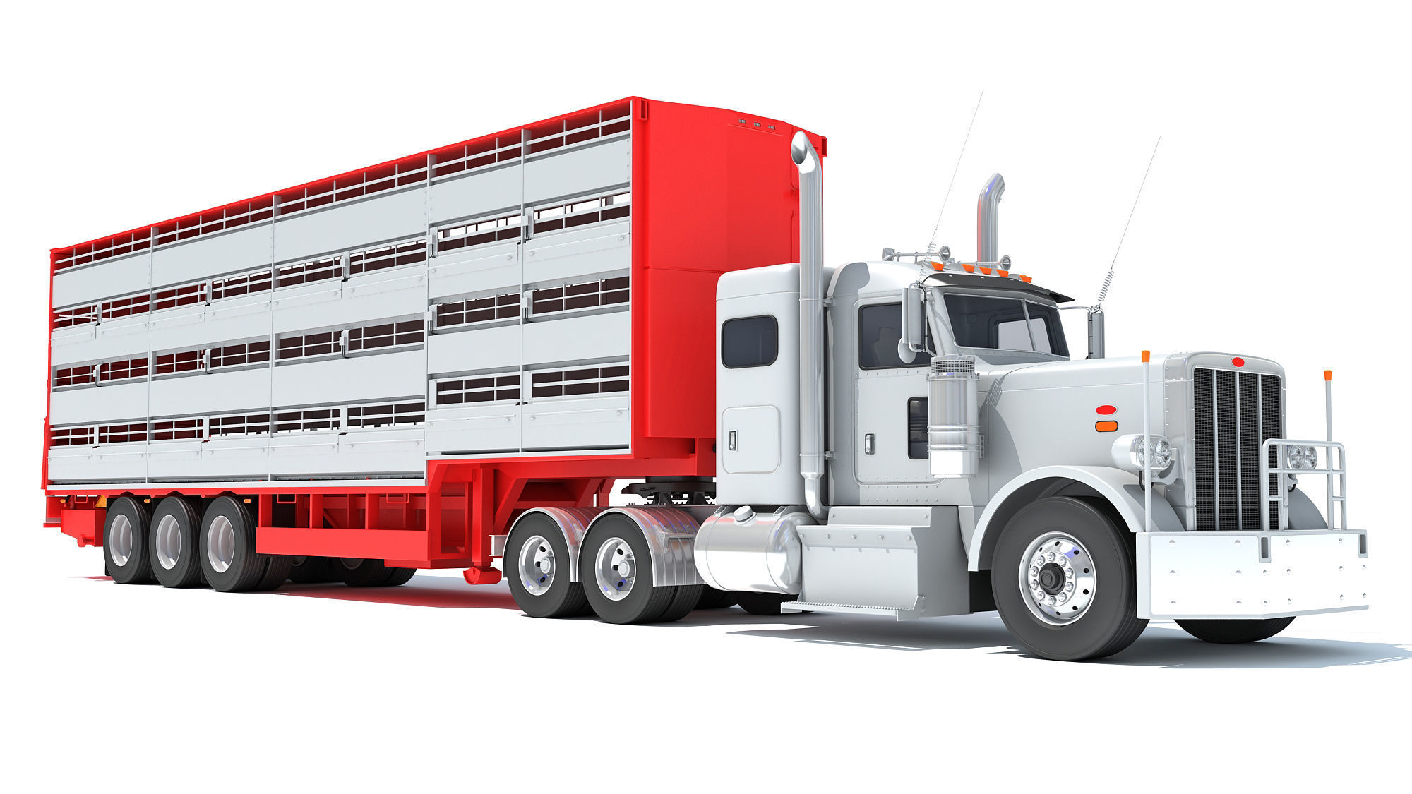 Animal Transporter Semi Truck and Trailer 3D model_8