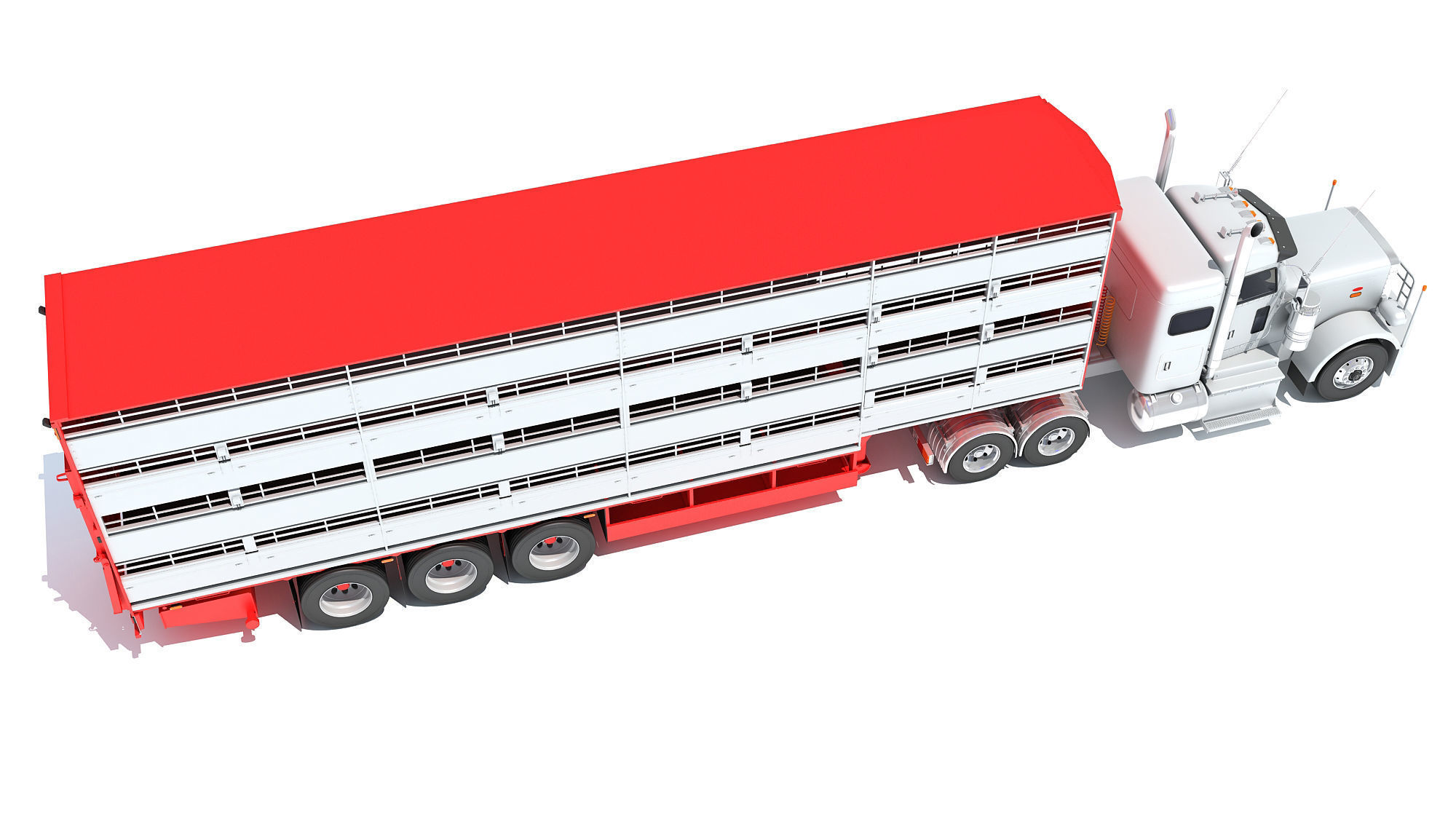 Animal Transporter Semi Truck and Trailer 3D model_6