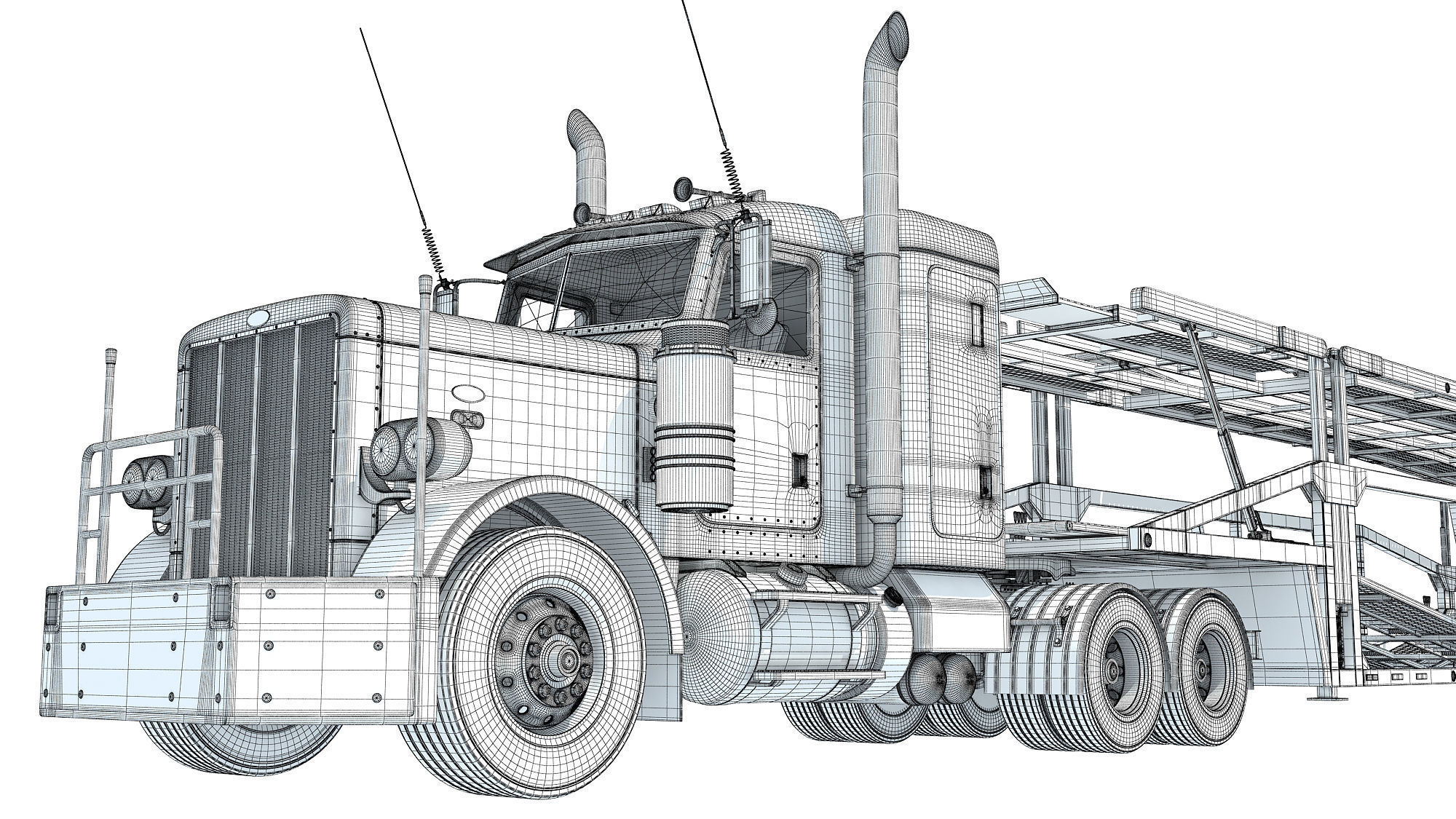 Car Carrier Semi Truck Trailer 3D model_20