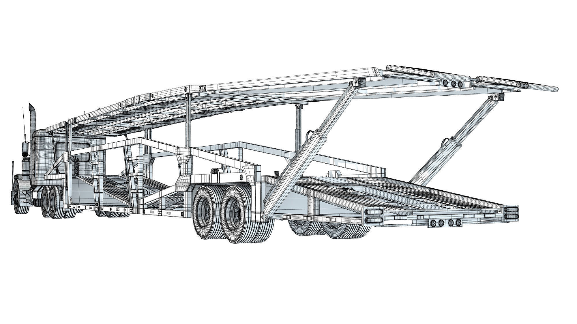 Car Carrier Semi Truck Trailer 3D model_17